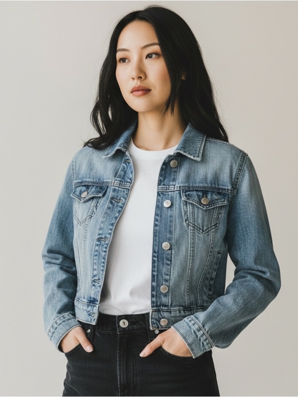 American Eagle Denim Jacket Women’s Small Cropped Light Wash Trucker